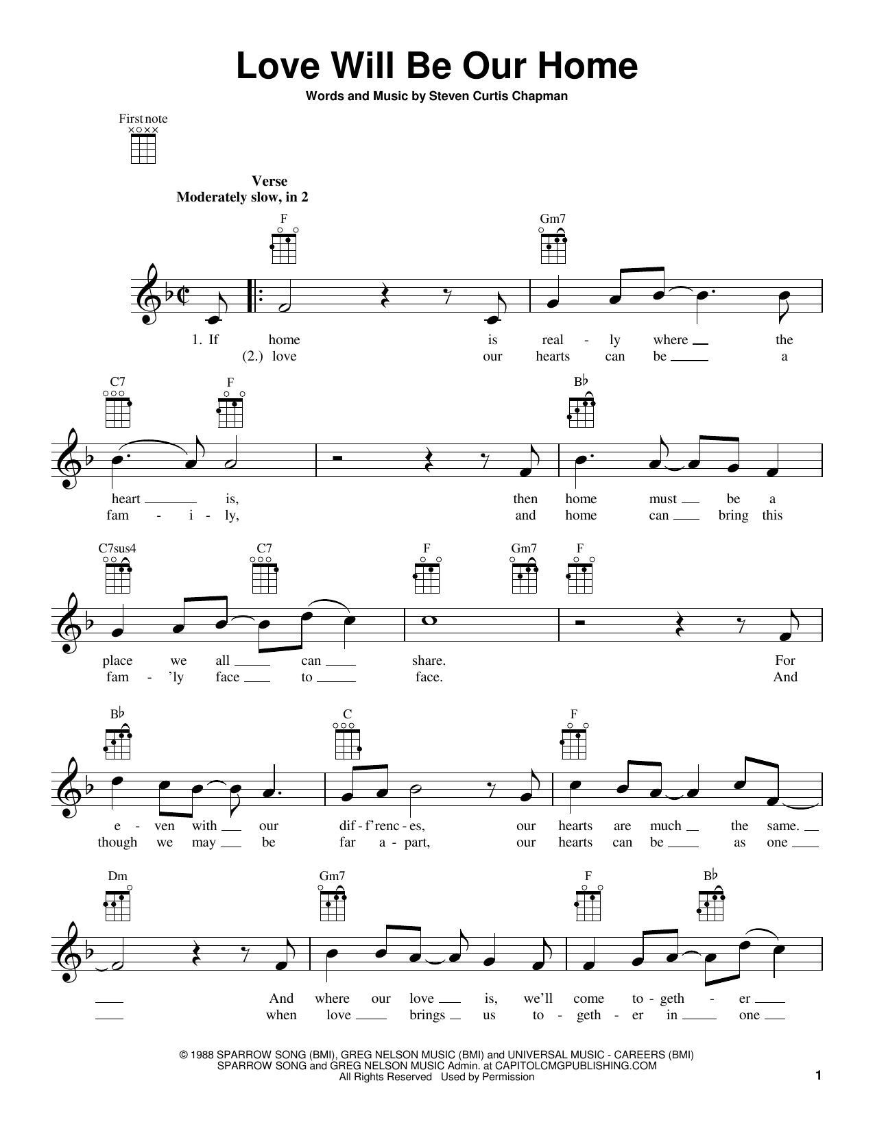 Steven Curtis Chapman Love Will Be Our Home Sheet Music Notes & Chords for Ukulele - Download or Print PDF