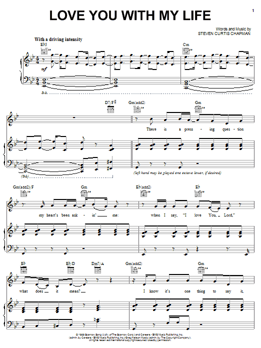 Steven Curtis Chapman Love You With My Life Sheet Music Notes & Chords for Piano, Vocal & Guitar (Right-Hand Melody) - Download or Print PDF