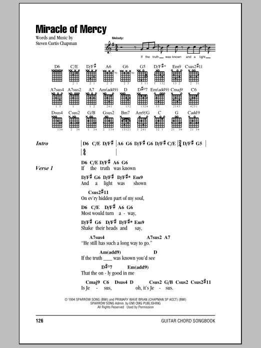 Steven Curtis Chapman Miracle Of Mercy Sheet Music Notes & Chords for Lyrics & Chords - Download or Print PDF