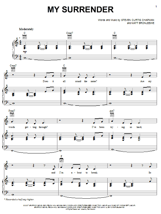 Steven Curtis Chapman My Surrender Sheet Music Notes & Chords for Piano, Vocal & Guitar (Right-Hand Melody) - Download or Print PDF