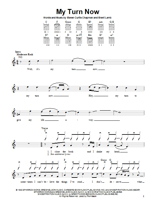 Steven Curtis Chapman My Turn Now Sheet Music Notes & Chords for Piano, Vocal & Guitar (Right-Hand Melody) - Download or Print PDF
