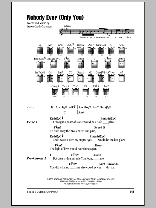 Steven Curtis Chapman Nobody Ever (Only You) Sheet Music Notes & Chords for Lyrics & Chords - Download or Print PDF