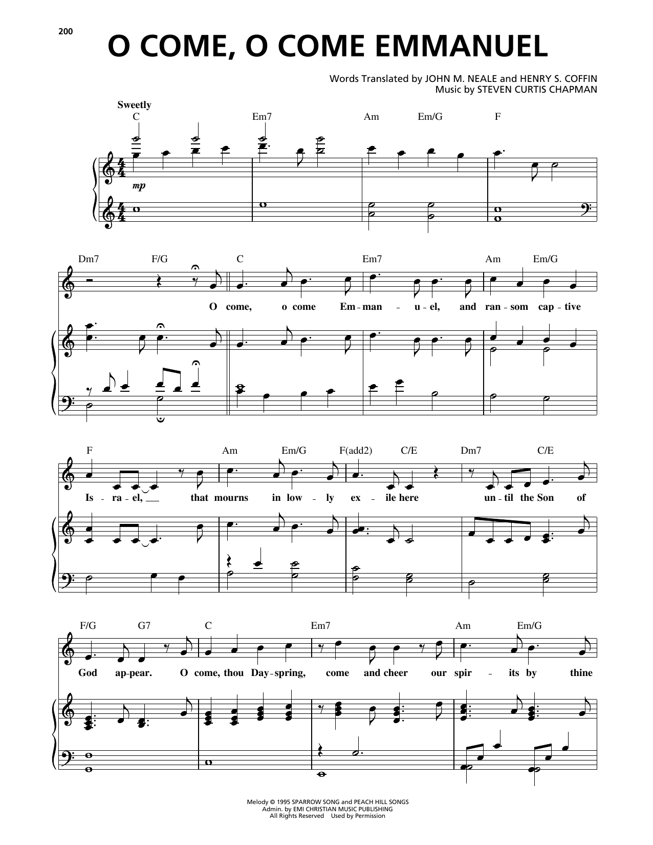 Steven Curtis Chapman O Come, O Come Emmanuel Sheet Music Notes & Chords for Piano, Vocal & Guitar Chords (Right-Hand Melody) - Download or Print PDF