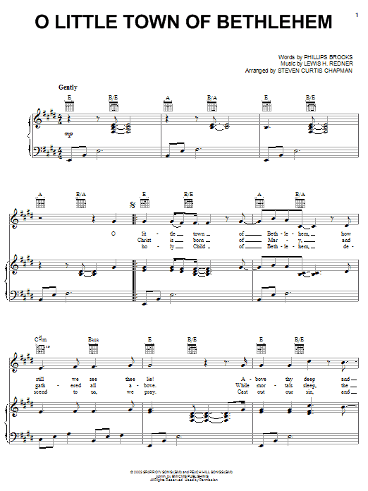 Steven Curtis Chapman O Little Town Of Bethlehem Sheet Music Notes & Chords for Piano, Vocal & Guitar (Right-Hand Melody) - Download or Print PDF