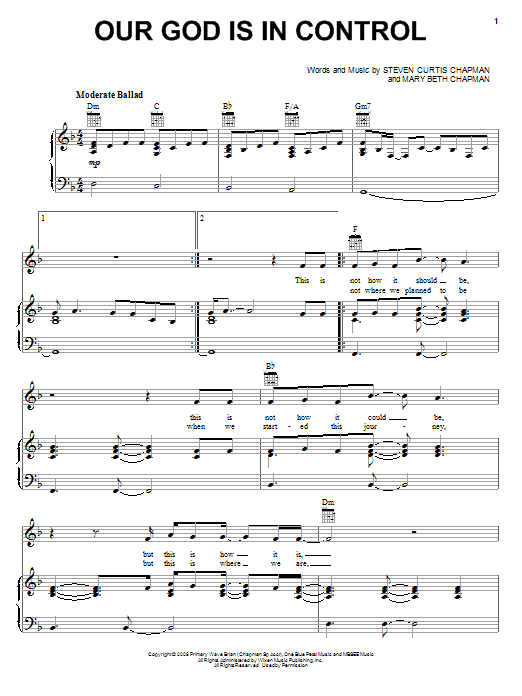 Steven Curtis Chapman Our God Is In Control Sheet Music Notes & Chords for Piano, Vocal & Guitar (Right-Hand Melody) - Download or Print PDF