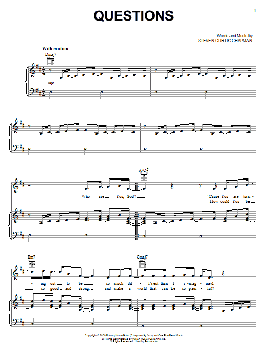 Steven Curtis Chapman Questions Sheet Music Notes & Chords for Piano, Vocal & Guitar (Right-Hand Melody) - Download or Print PDF