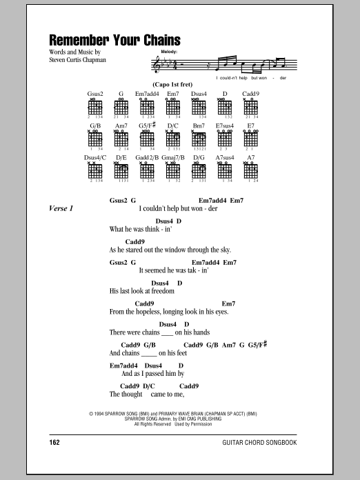 Steven Curtis Chapman Remember Your Chains Sheet Music Notes & Chords for Lyrics & Chords - Download or Print PDF