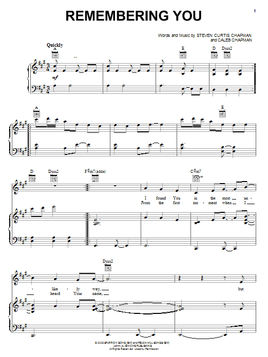 Steven Curtis Chapman Remembering You Sheet Music Notes & Chords for Piano, Vocal & Guitar (Right-Hand Melody) - Download or Print PDF