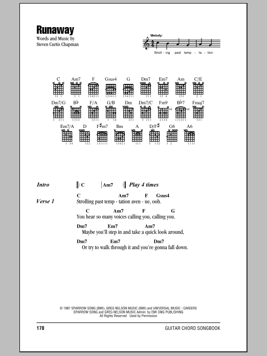 Steven Curtis Chapman Runaway Sheet Music Notes & Chords for Lyrics & Chords - Download or Print PDF