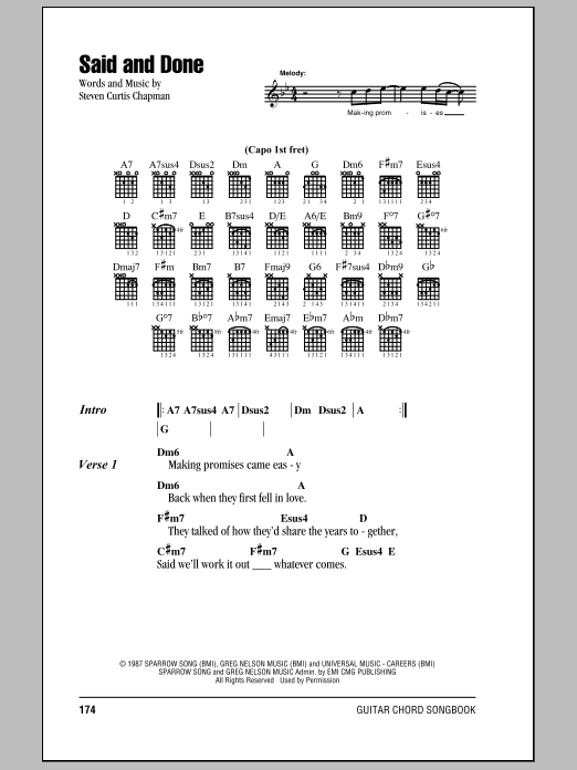 Steven Curtis Chapman Said And Done Sheet Music Notes & Chords for Lyrics & Chords - Download or Print PDF