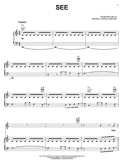 Steven Curtis Chapman SEE Sheet Music Notes & Chords for Piano, Vocal & Guitar (Right-Hand Melody) - Download or Print PDF