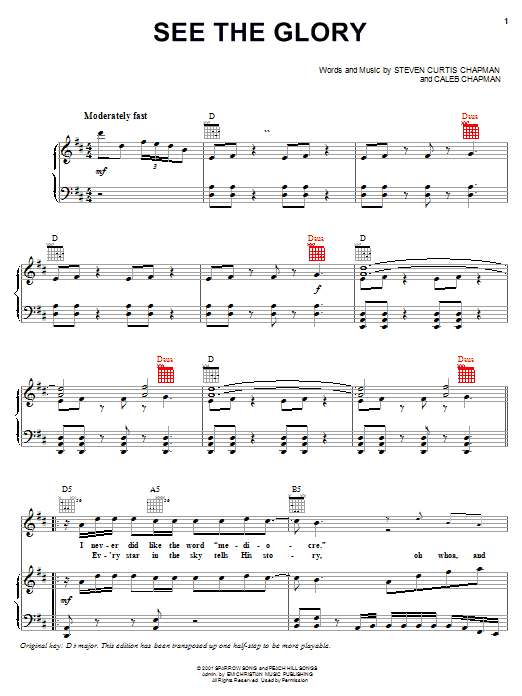 Steven Curtis Chapman See The Glory Sheet Music Notes & Chords for Piano, Vocal & Guitar (Right-Hand Melody) - Download or Print PDF