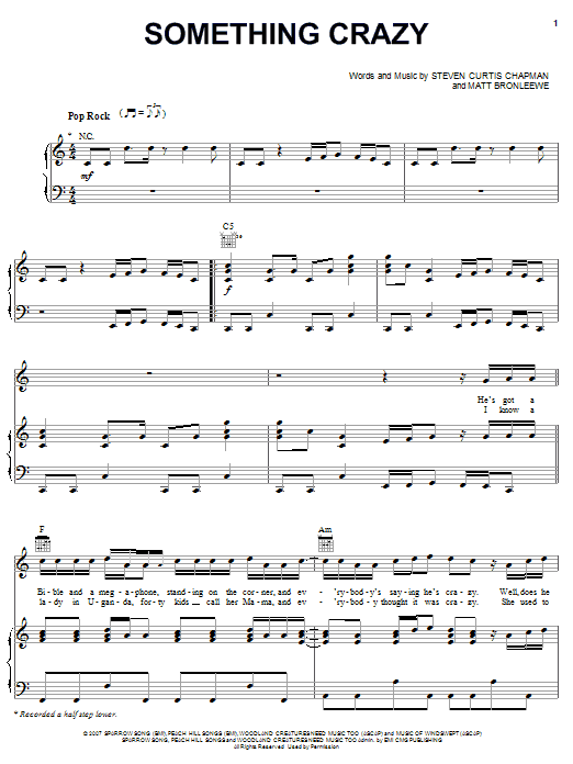 Steven Curtis Chapman Something Crazy Sheet Music Notes & Chords for Piano, Vocal & Guitar (Right-Hand Melody) - Download or Print PDF