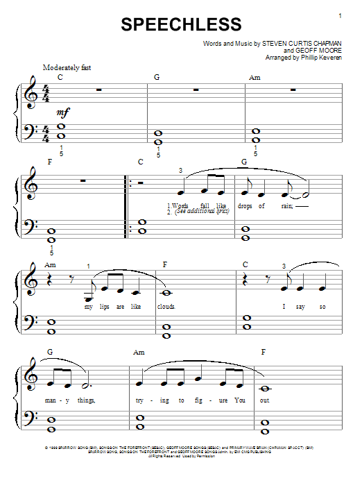 Steven Curtis Chapman Speechless Sheet Music Notes & Chords for Piano (Big Notes) - Download or Print PDF