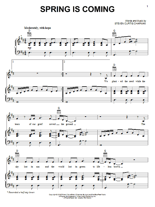 Steven Curtis Chapman Spring Is Coming Sheet Music Notes & Chords for Piano, Vocal & Guitar (Right-Hand Melody) - Download or Print PDF
