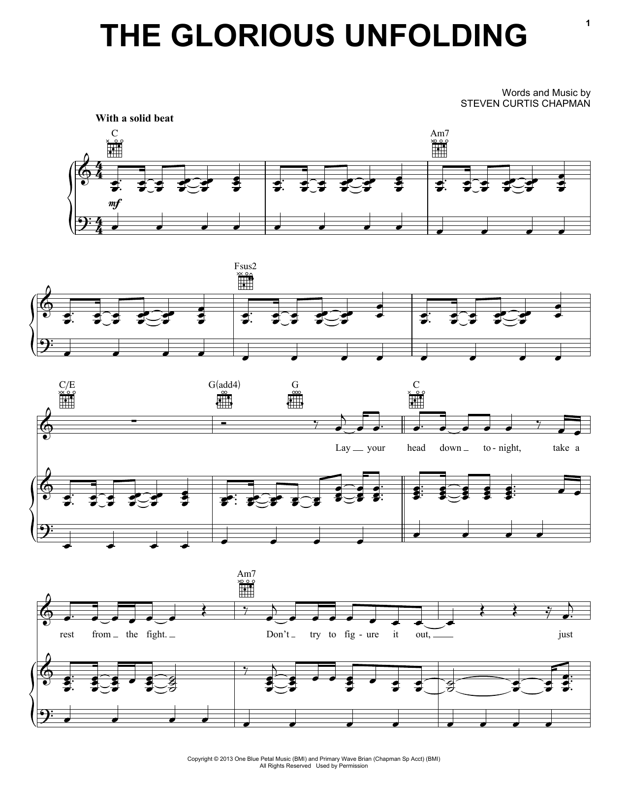 Steven Curtis Chapman The Glorious Unfolding Sheet Music Notes & Chords for Piano, Vocal & Guitar (Right-Hand Melody) - Download or Print PDF