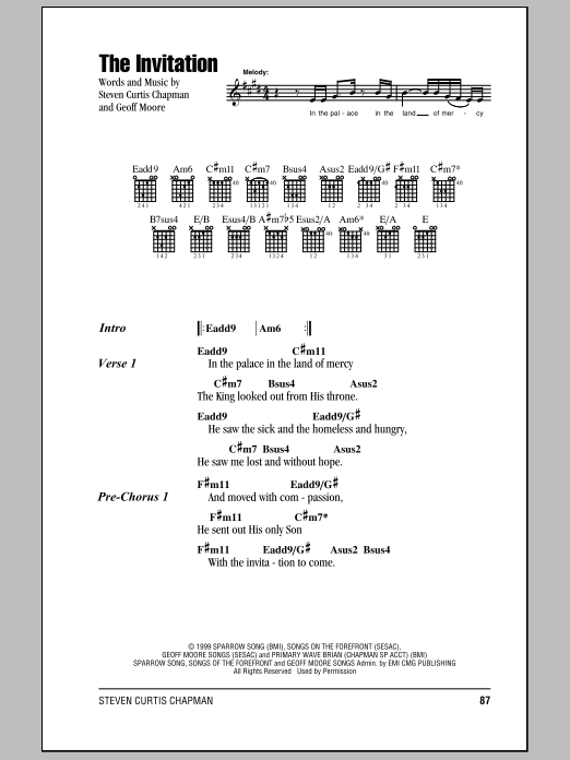 Steven Curtis Chapman The Invitation Sheet Music Notes & Chords for Lyrics & Chords - Download or Print PDF