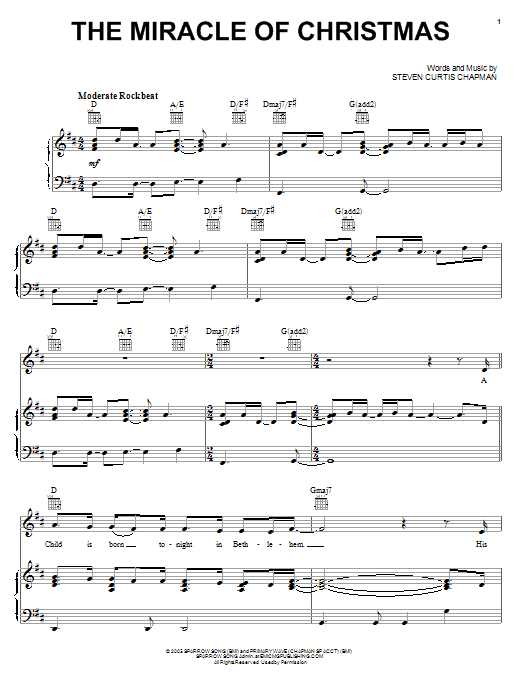 Steven Curtis Chapman The Miracle Of Christmas Sheet Music Notes & Chords for Piano, Vocal & Guitar (Right-Hand Melody) - Download or Print PDF