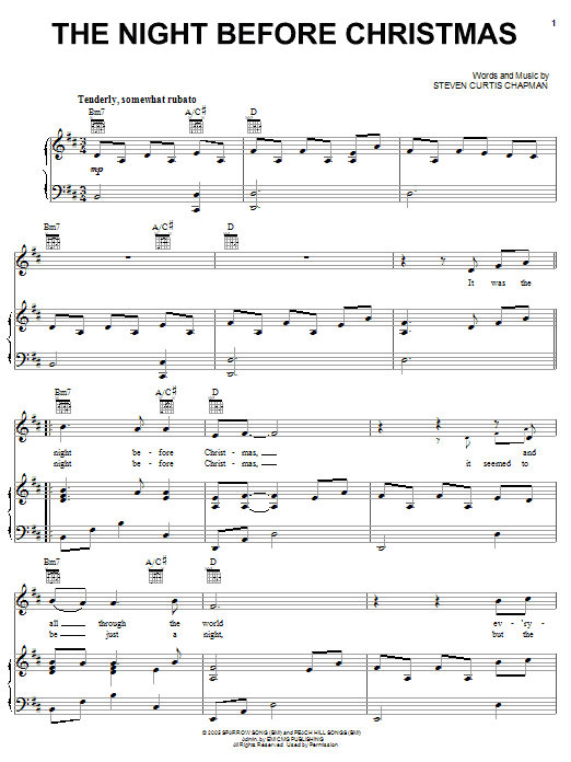 Steven Curtis Chapman The Night Before Christmas Sheet Music Notes & Chords for Piano, Vocal & Guitar (Right-Hand Melody) - Download or Print PDF