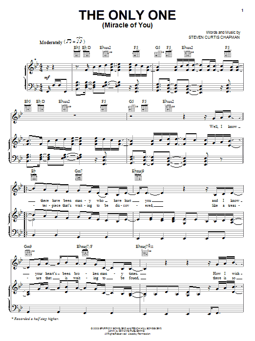 Steven Curtis Chapman The Only One (Miracle Of You) Sheet Music Notes & Chords for Piano, Vocal & Guitar (Right-Hand Melody) - Download or Print PDF Steven Curtis Chapman The Only One (Miracle Of You) Sheet Music Notes & Chords for Piano, Vocal & Guitar (Right-Hand Melody) - Download or Print PDF