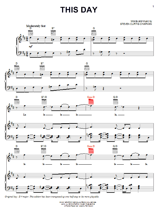 Steven Curtis Chapman This Day Sheet Music Notes & Chords for Piano, Vocal & Guitar (Right-Hand Melody) - Download or Print PDF