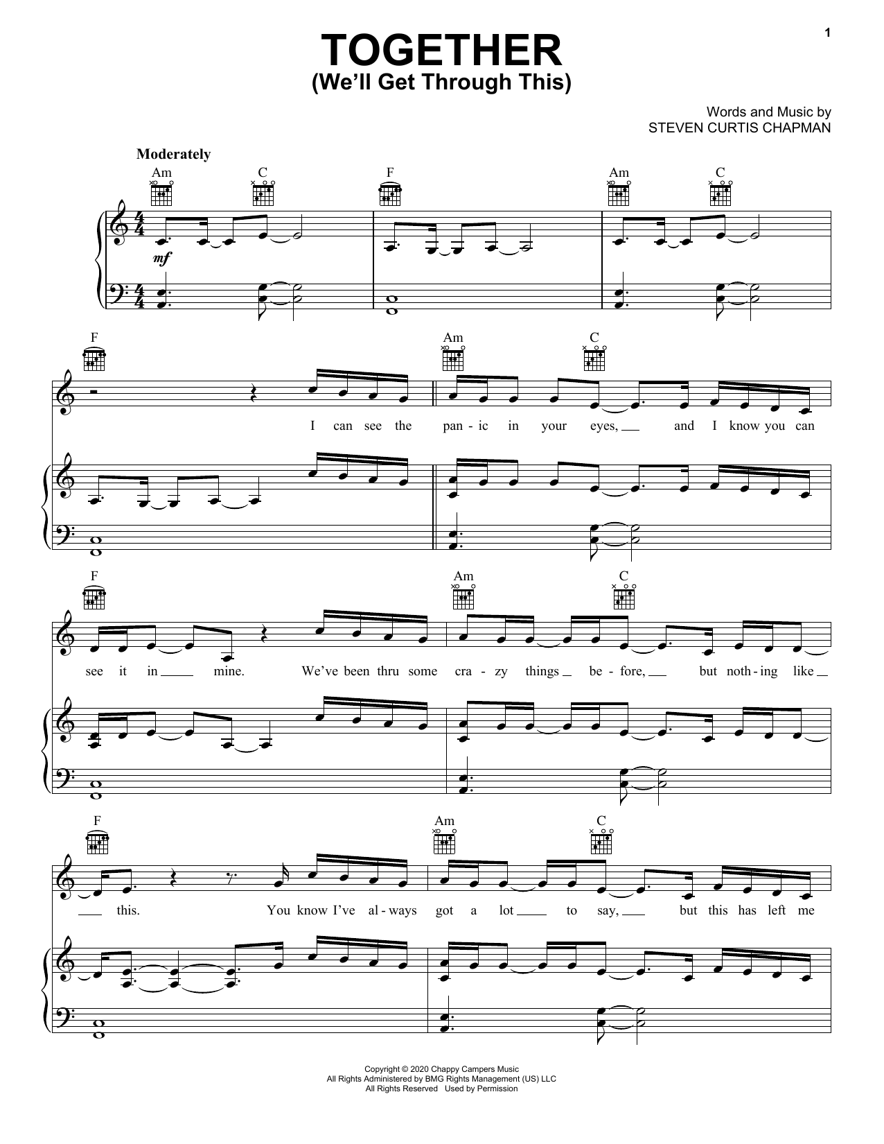 Steven Curtis Chapman Together (We'll Get Through This) (feat. Brad Paisley, Tasha Cobbs Leonard & Lauren Alaina) Sheet Music Notes & Chords for Piano, Vocal & Guitar (Right-Hand Melody) - Download or Print PDF