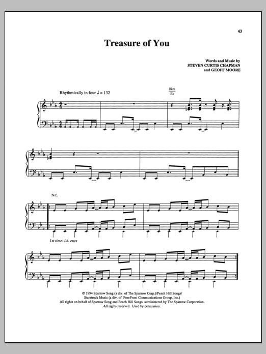 Steven Curtis Chapman Treasure Of You Sheet Music Notes & Chords for Piano, Vocal & Guitar (Right-Hand Melody) - Download or Print PDF
