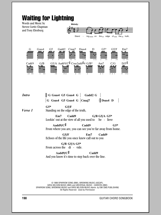 Steven Curtis Chapman Waiting For Lightning Sheet Music Notes & Chords for Lyrics & Chords - Download or Print PDF