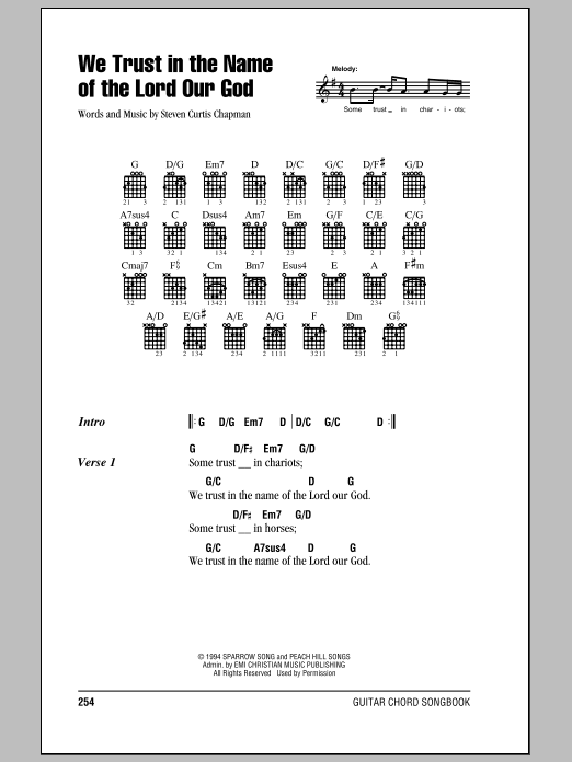 Steven Curtis Chapman We Trust In The Name Of The Lord Our God Sheet Music Notes & Chords for Lyrics & Chords - Download or Print PDF