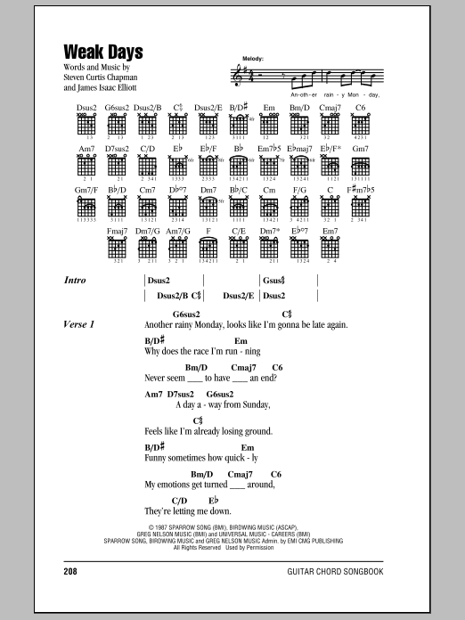 Steven Curtis Chapman Weak Days Sheet Music Notes & Chords for Lyrics & Chords - Download or Print PDF