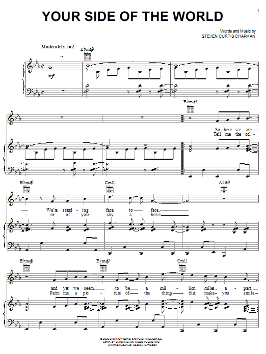Steven Curtis Chapman Your Side Of The World Sheet Music Notes & Chords for Piano, Vocal & Guitar (Right-Hand Melody) - Download or Print PDF Steven Curtis Chapman Your Side Of The World Sheet Music Notes & Chords for Piano, Vocal & Guitar (Right-Hand Melody) - Download or Print PDF