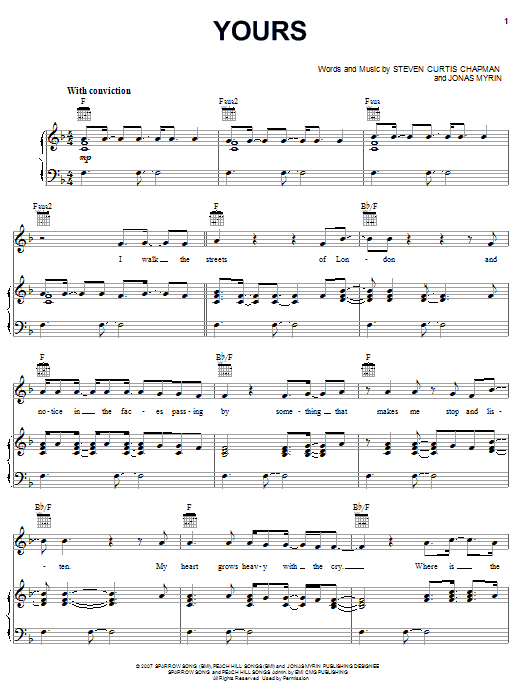 Steven Curtis Chapman Yours Sheet Music Notes & Chords for Easy Piano - Download or Print PDF Steven Curtis Chapman Yours Sheet Music Notes & Chords for Easy Piano - Download or Print PDF