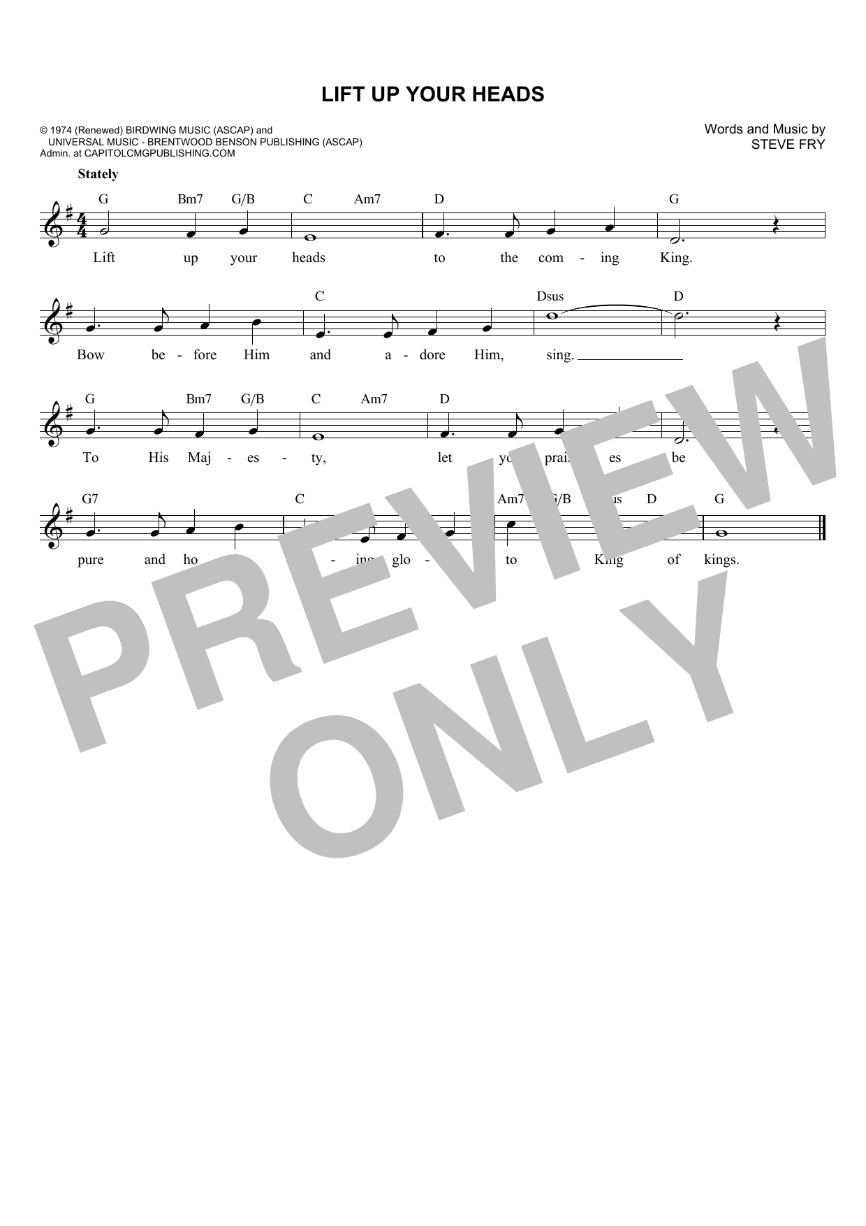 Steven Fry Lift Up Your Heads Sheet Music Notes & Chords for Melody Line, Lyrics & Chords - Download or Print PDF