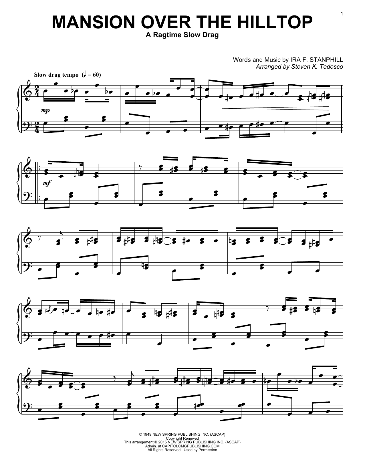 Steven K. Tedesco Mansion Over The Hilltop Sheet Music Notes & Chords for Piano Solo - Download or Print PDF