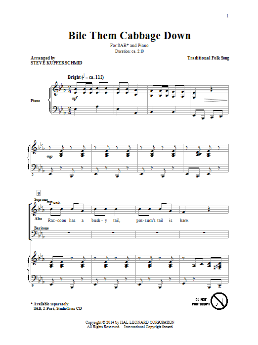 Steven Kupferschmid Boil Them Cabbage Down Sheet Music Notes & Chords for SAB - Download or Print PDF