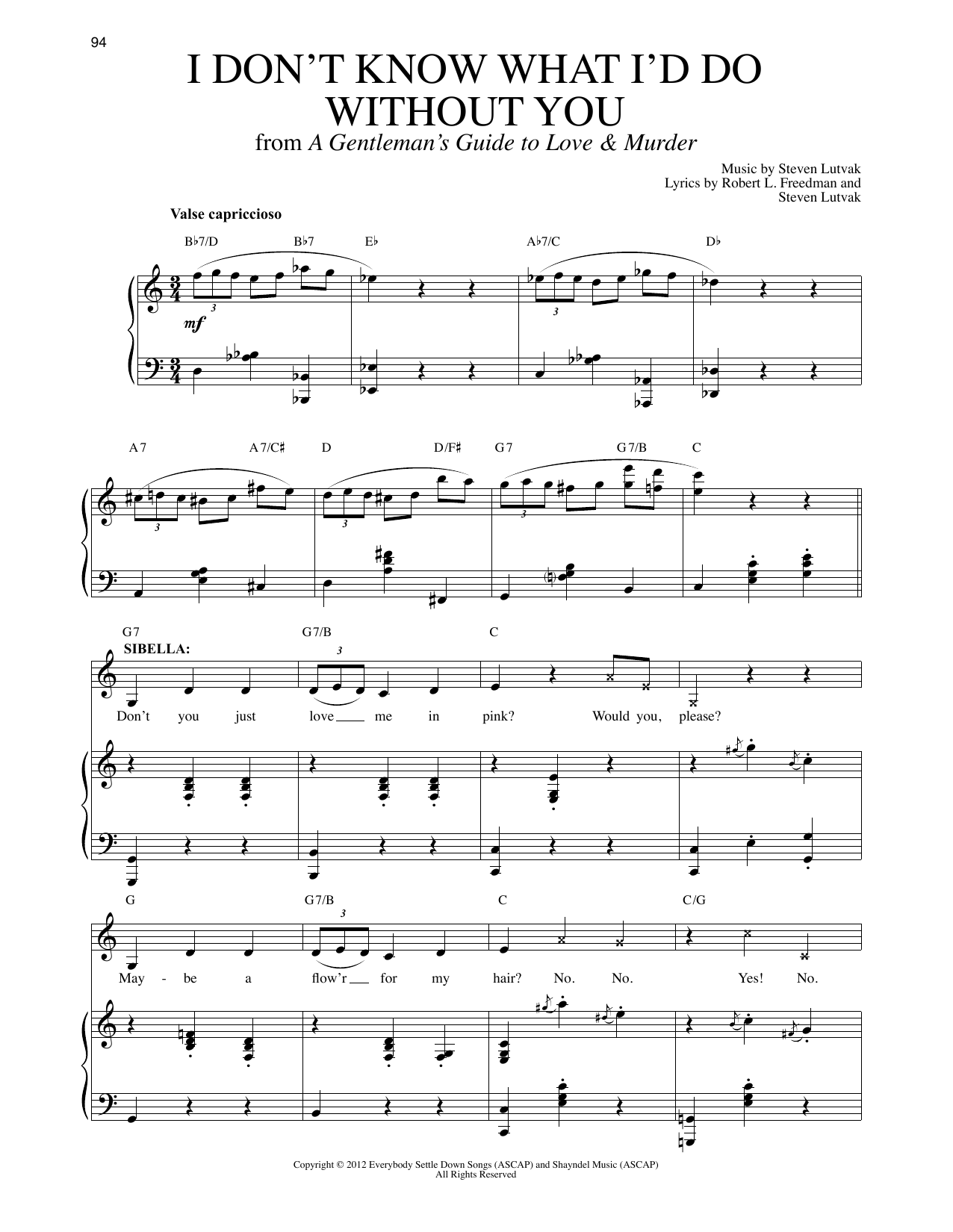 Steven Lutvak I Don't Know What I'd Do Without You Sheet Music Notes & Chords for Piano & Vocal - Download or Print PDF