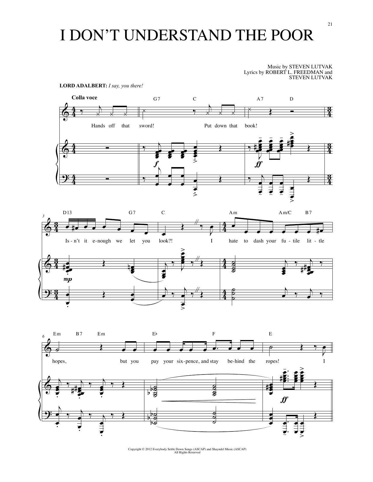 Steven Lutvak I Don't Understand The Poor Sheet Music Notes & Chords for Piano & Vocal - Download or Print PDF
