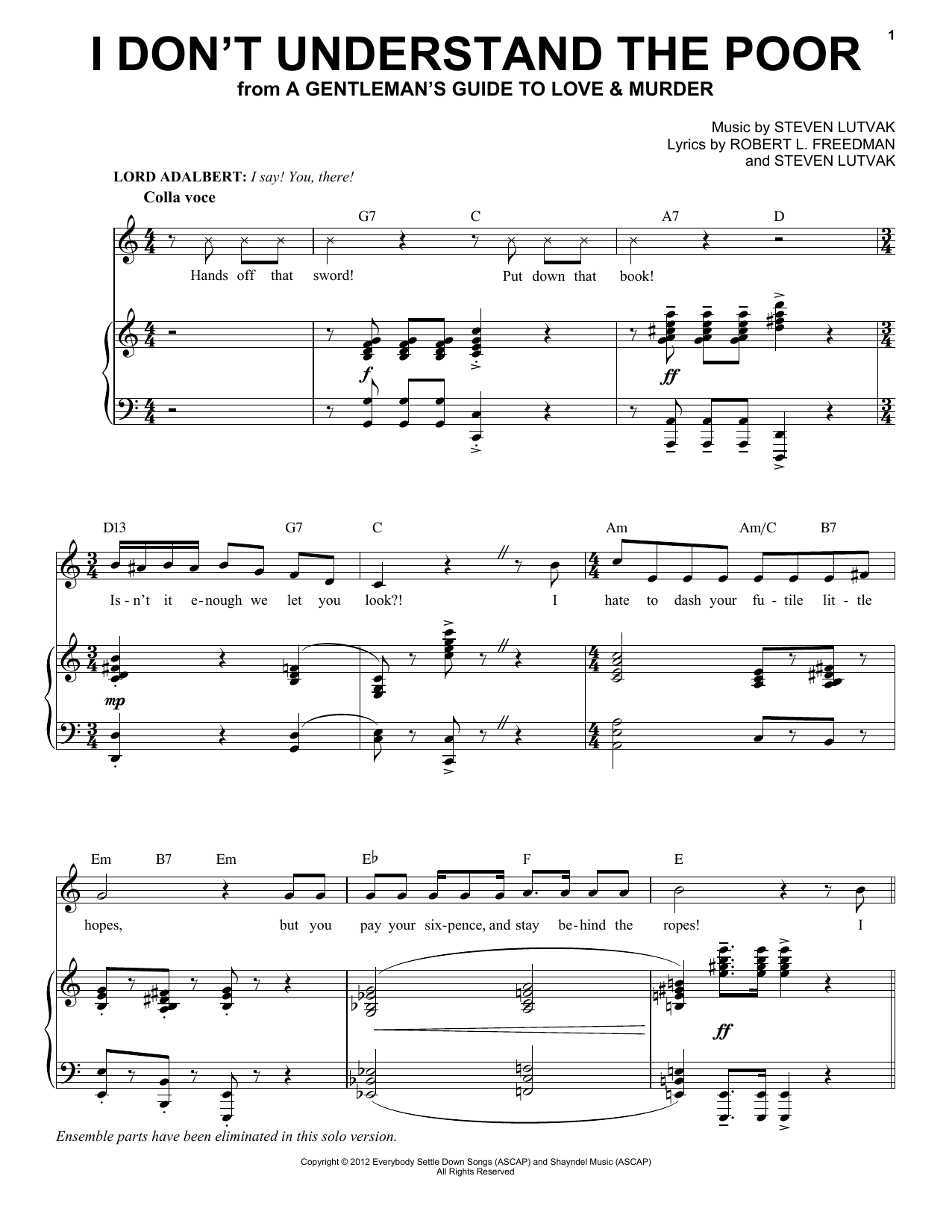 Steven Lutvak I Don't Understand The Poor Sheet Music Notes & Chords for Piano & Vocal - Download or Print PDF
