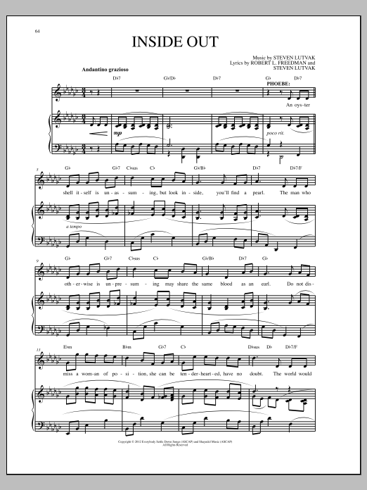 Steven Lutvak Inside Out Sheet Music Notes & Chords for Piano & Vocal - Download or Print PDF
