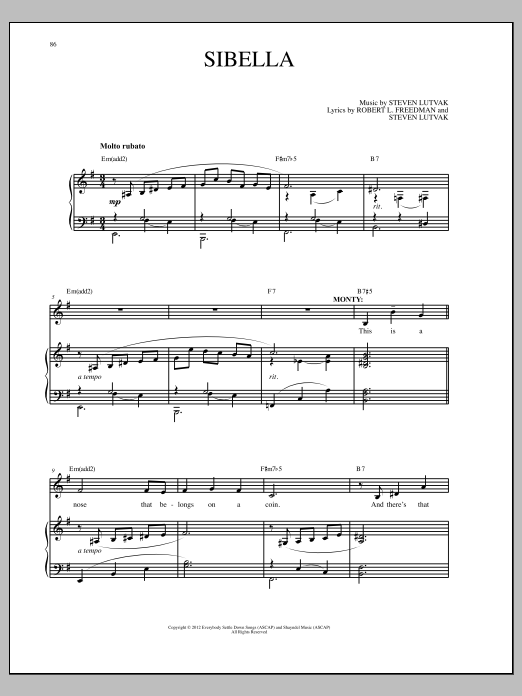 Steven Lutvak Sibella Sheet Music Notes & Chords for Piano & Vocal - Download or Print PDF