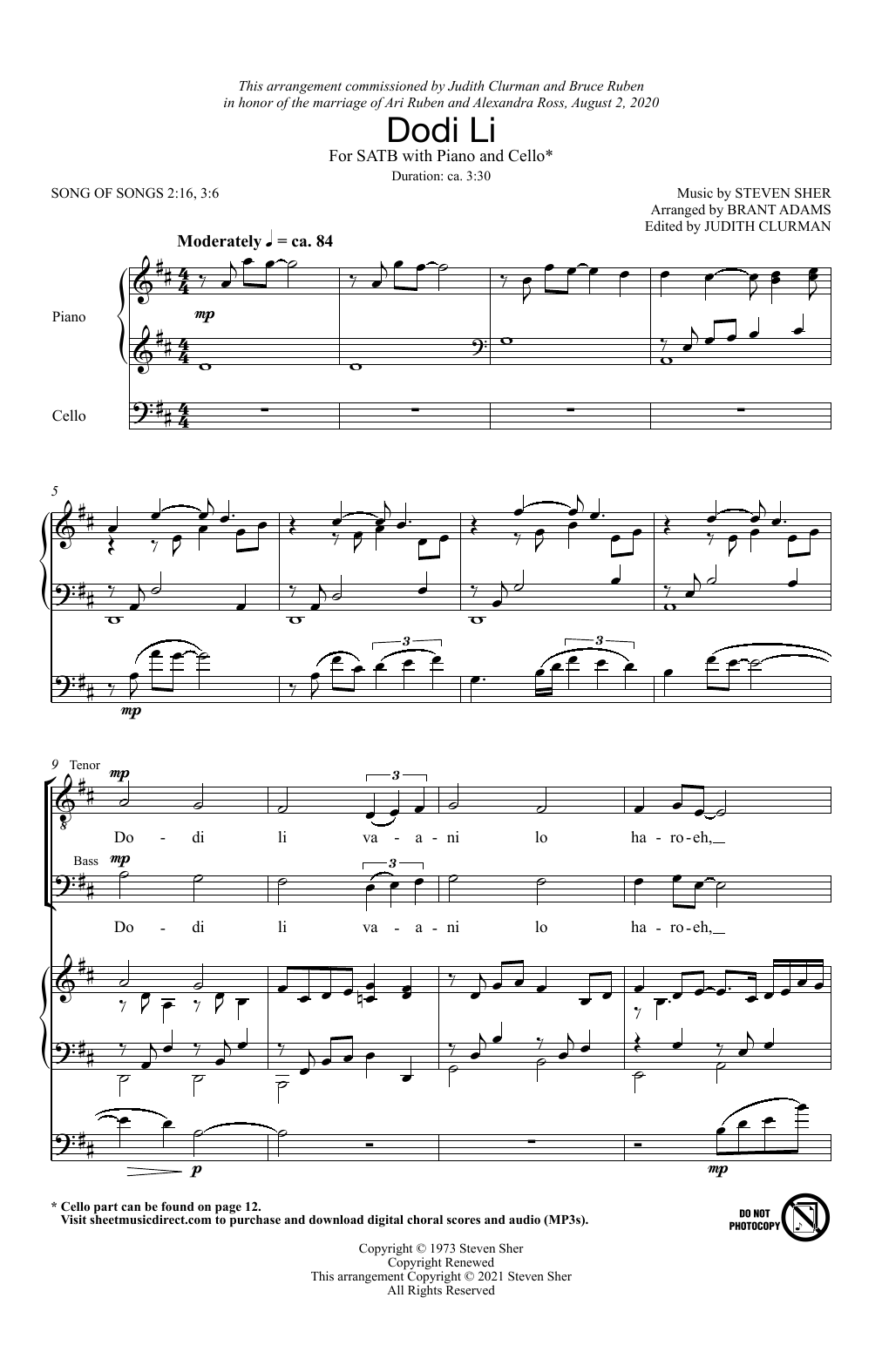 Steven Sher Dodi Li (arr. Brant Adams) Sheet Music Notes & Chords for SATB Choir - Download or Print PDF