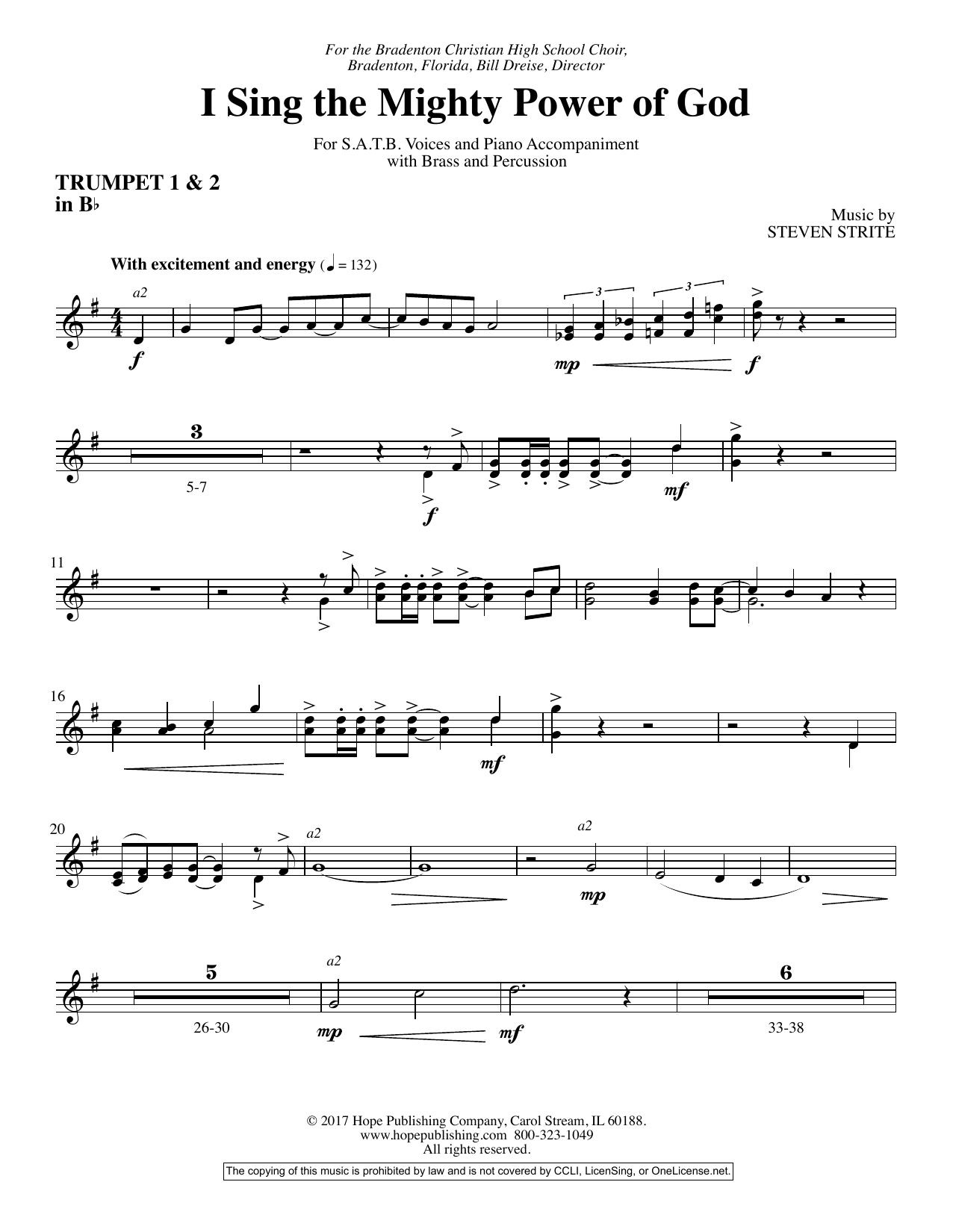 Steven Strite I Sing the Mighty Power of God - Bb Trumpet 1 & 2 Sheet Music Notes & Chords for Choir Instrumental Pak - Download or Print PDF