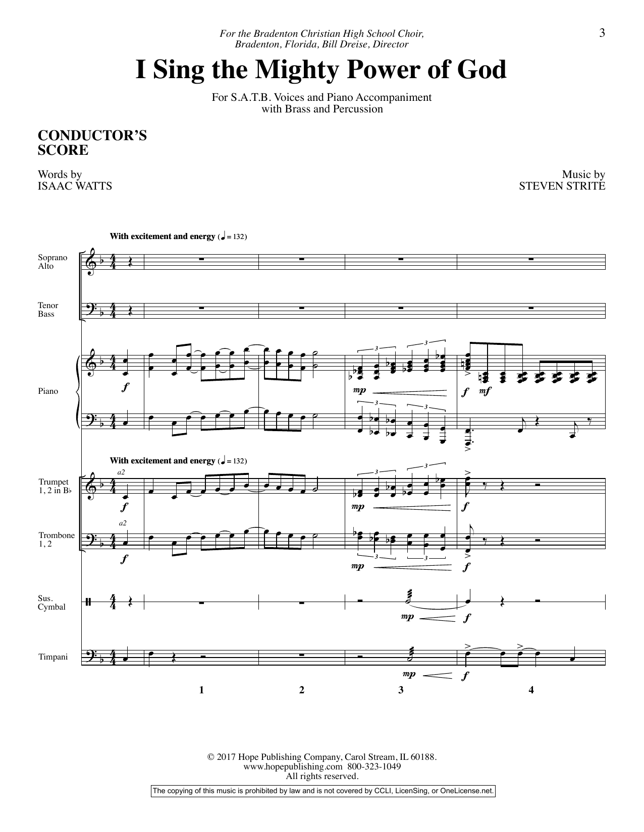 Steven Strite I Sing the Mighty Power of God - Full Score Sheet Music Notes & Chords for Choir Instrumental Pak - Download or Print PDF