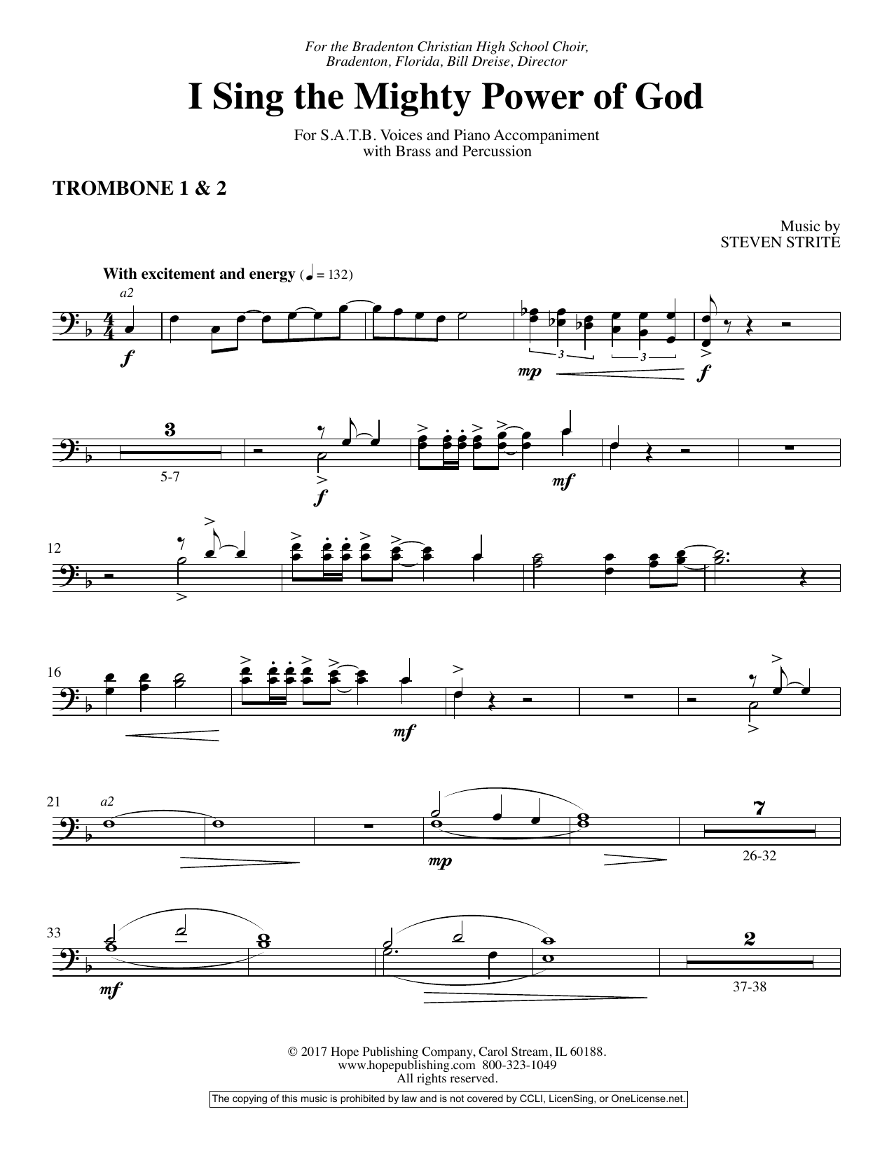 Steven Strite I Sing the Mighty Power of God - Trombone 1 & 2 Sheet Music Notes & Chords for Choir Instrumental Pak - Download or Print PDF