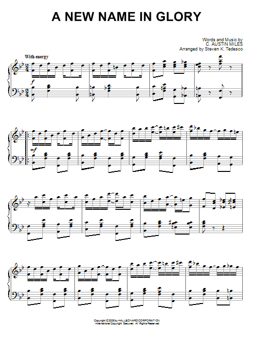 Steven Tedesco A New Name In Glory Sheet Music Notes & Chords for Piano - Download or Print PDF