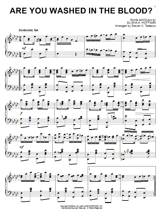 Steven Tedesco Are You Washed In The Blood? Sheet Music Notes & Chords for Piano - Download or Print PDF