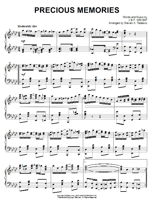 Steven Tedesco Precious Memories Sheet Music Notes & Chords for Piano - Download or Print PDF
