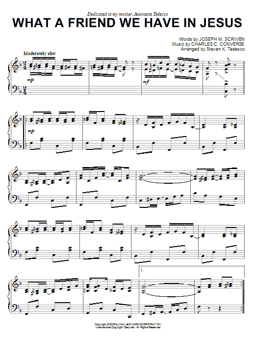 Steven Tedesco What A Friend We Have In Jesus [Ragtime version] Sheet Music Notes & Chords for Piano - Download or Print PDF