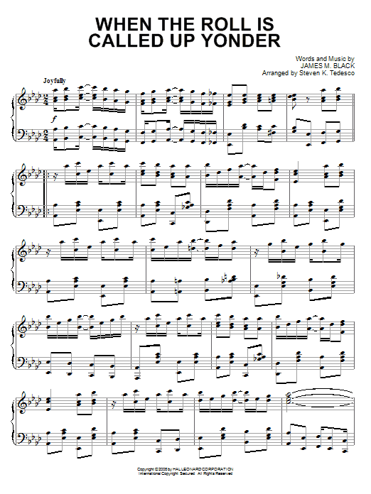 Steven Tedesco When The Roll Is Called Up Yonder Sheet Music Notes & Chords for Piano - Download or Print PDF