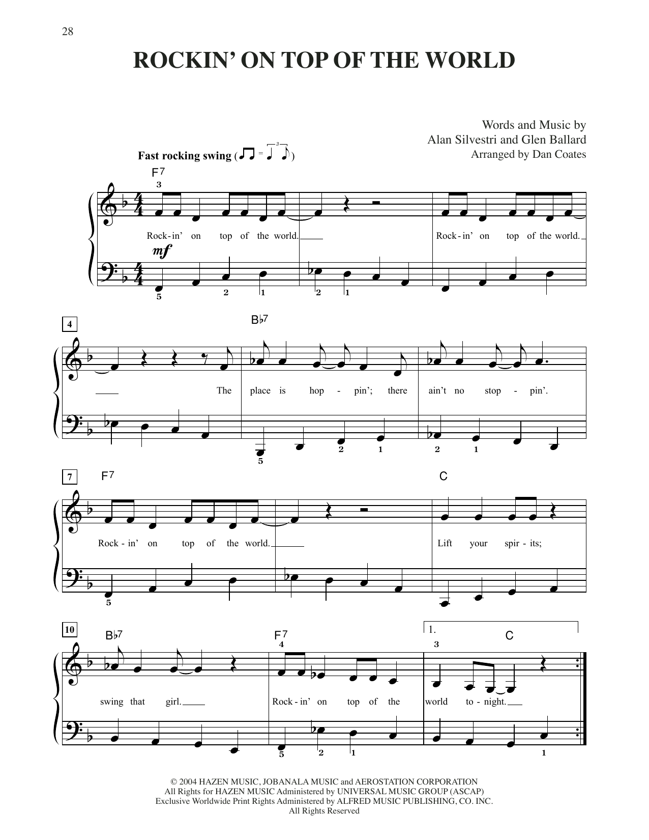 Steven Tyler Rockin' On Top Of The World (from The Polar Express) (arr. Dan Coates) Sheet Music Notes & Chords for Easy Piano - Download or Print PDF